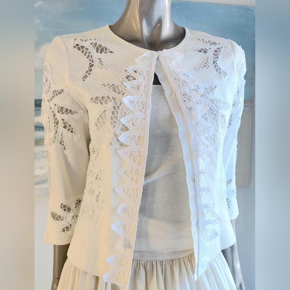 $3,700 OSCAR DE LA RENTA WHITE LACE GORGEOUS RUNWAY JACKET TOP US 4 - Picture 2 of 10